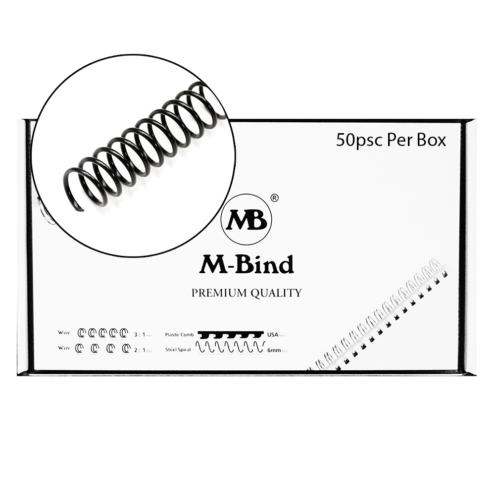 M-Bind Plastic Spiral Coil - 25.4mm x 51 Coil, 50/box, Black